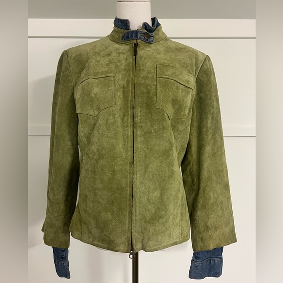 metrostyle Jackets & Blazers - Metrostyle Womens Leather Jacket Size 12 Olive Green Denim Accent Zip Western